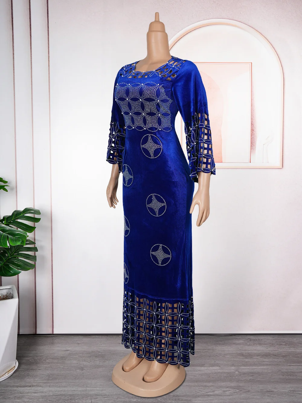 sleeves chiffon dress Summer Spring Floral Print Deep V-neck Long Sleeve Dresses, Green / L