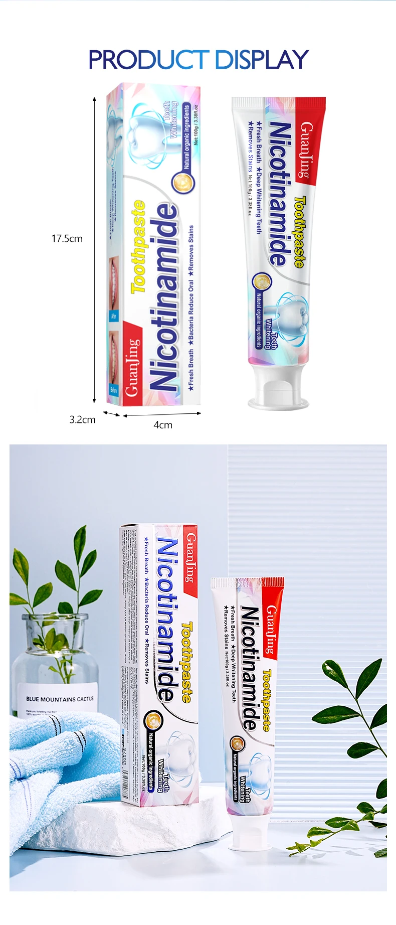 100g Natural Nicotinamide Deep Brightening Fresh Breath Cleaning Toothpaste for Removes Stains Teeth