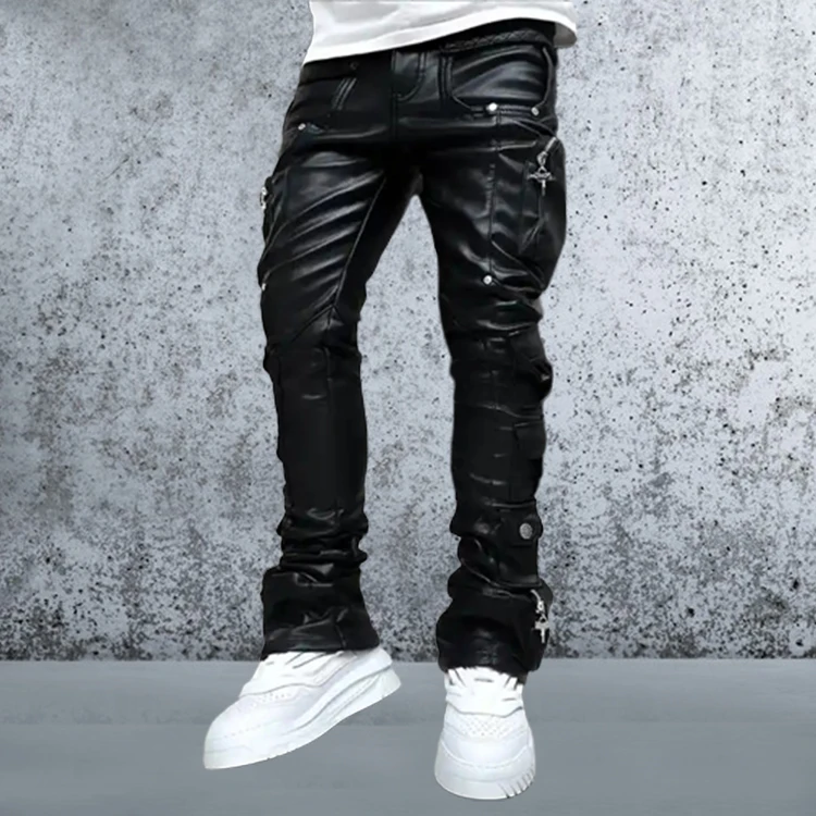 Wholesale Designer High Quality Black Leather Pants Men Custom Zipper ...