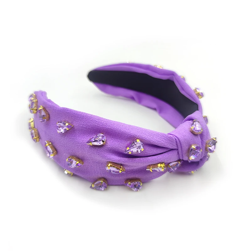 Shenglan Custom Purple Crystal Embellished Headband For Girls Knotted