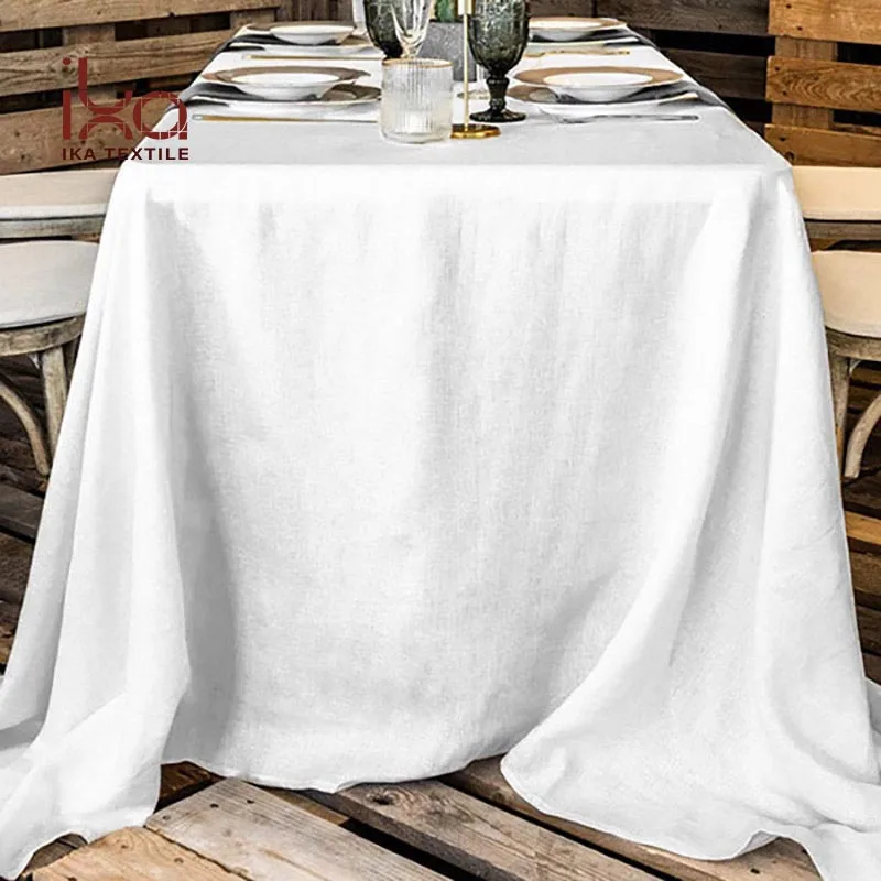 High Quality 100% French Flax Linen Table Cloth Big Size Pure White Ready to Ship Wholesale for Wedding Events Woven Technique