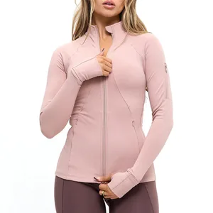 Custom Logo Breathable Plus Size Fitness Yoga Top Long Sleeve Zipped Jacket Women High Elastic Sports Workout Regular Fit