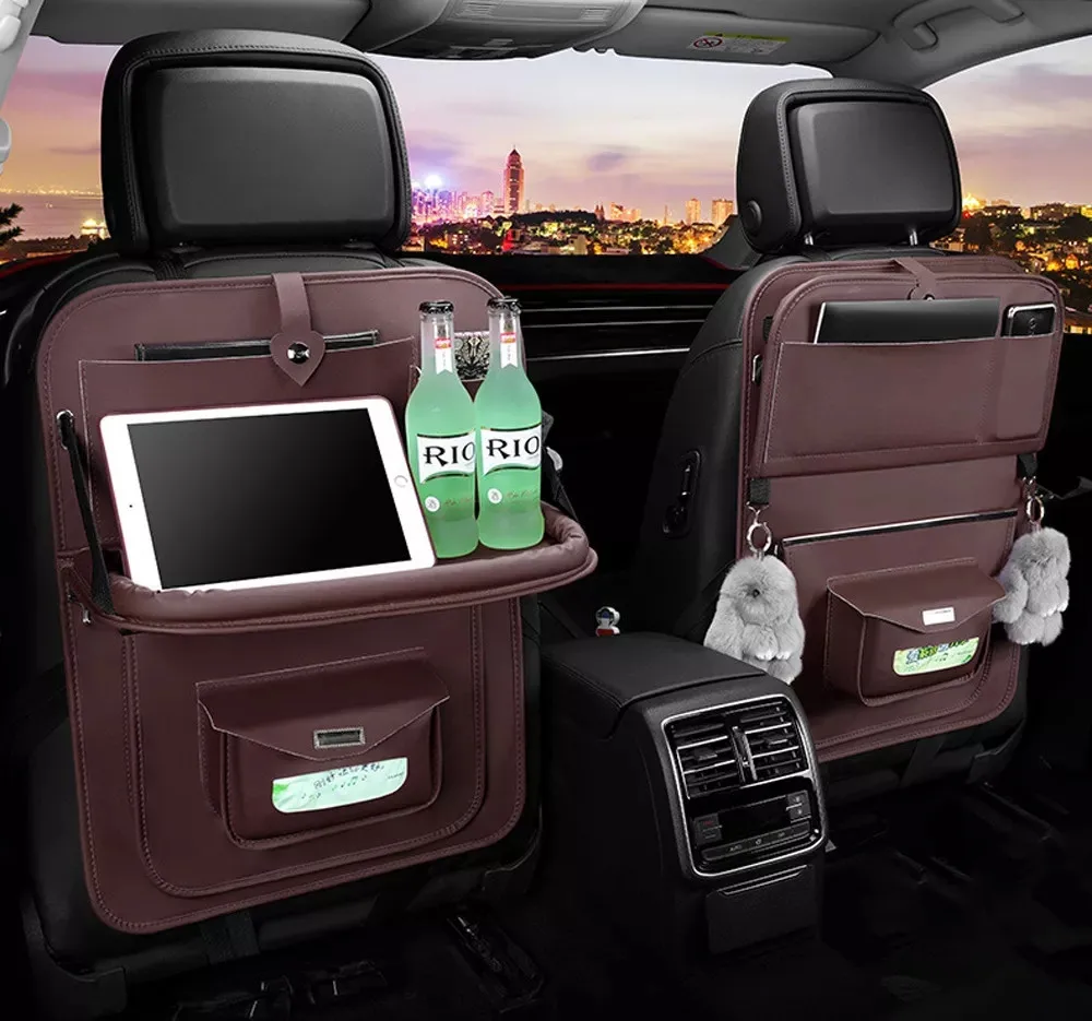 Pu Leather Car Rear Seat Storage Bag Car Holder Multipocket Storage