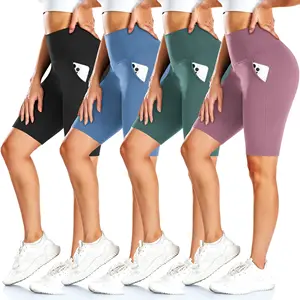 Biker Shorts Women With Pockets 8" High Waist Workout Spandex Tummy Control Gym Running Yoga Shorts