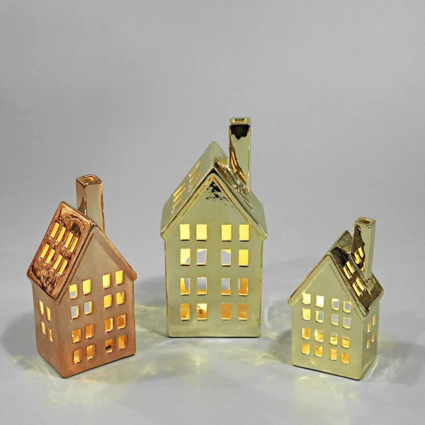 Handmade Ceramic Christmas Village Houses with LED