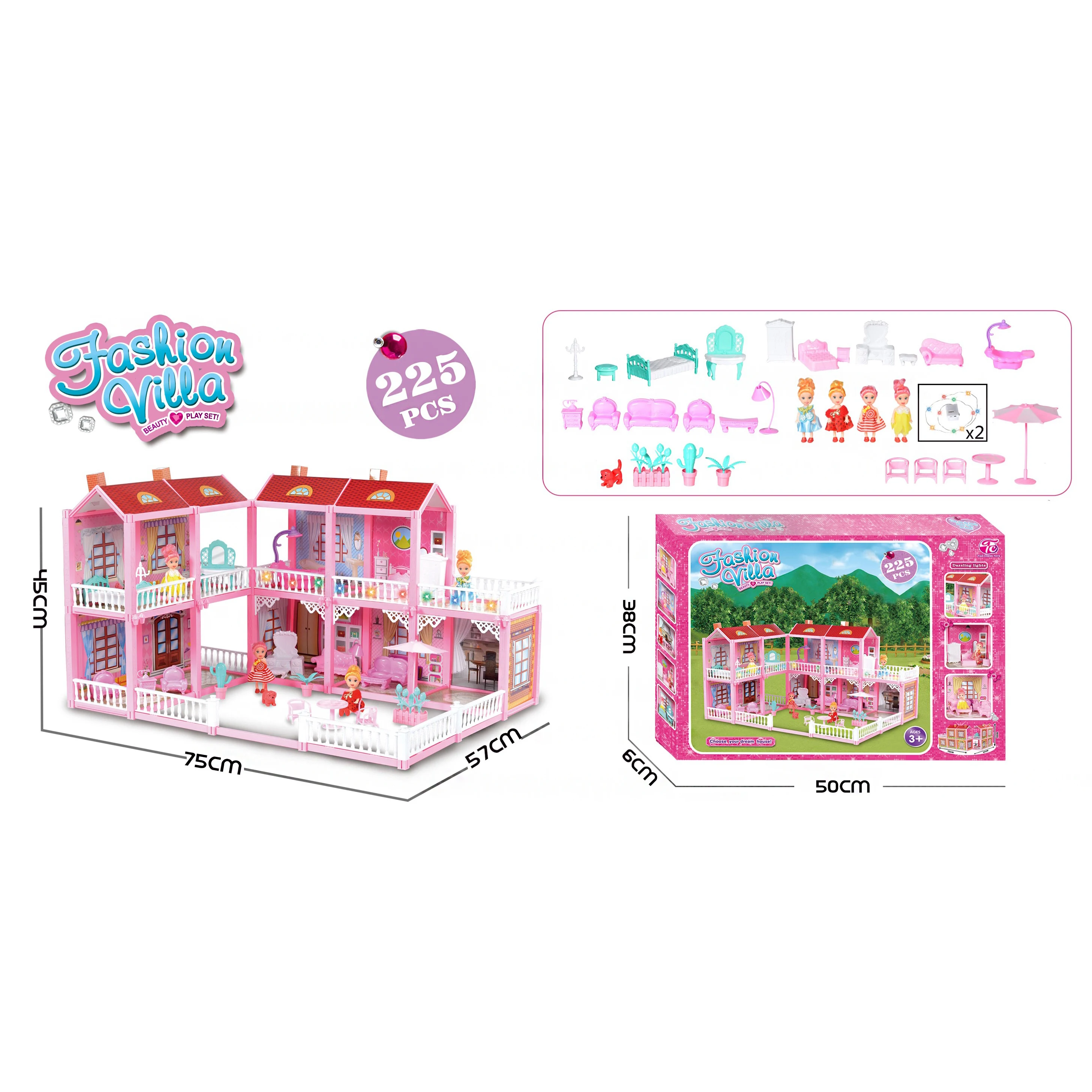 Высококачественный китайский Детский комплект игрушек, сборная Вилла со светодиодной подсветкой, дом «сделай сам», Замок принцессы с моделью мебели, игрушка