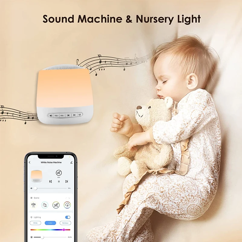 Smart White Noise Sound Machine for Sleeping Baby Office and Travel with Timer and Night Light details