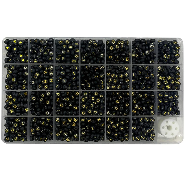1400 Pcs 4*7mm Round Black Gold Color Alphabet A-Z Acrylic Letter Beads Kit for DIY Jewelry Bracelet Making