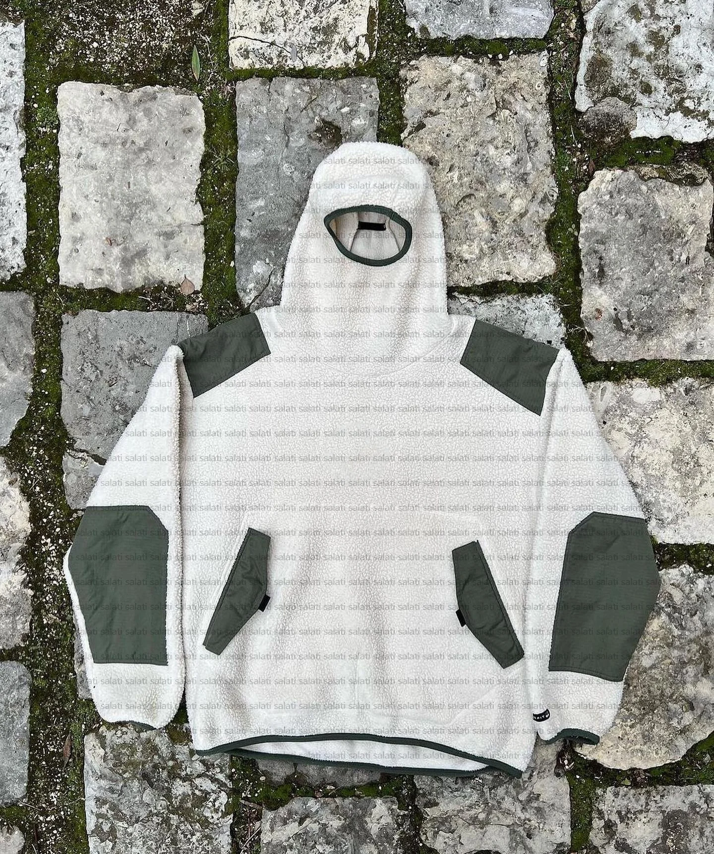 Ninja Hooded Sweatshirts Custom Patchwork Balaclava Zip Cotton Boxy Fit Thick Fleece Fluffy Fuzzy Masked Sherpa Hoodies for Men gallery 3