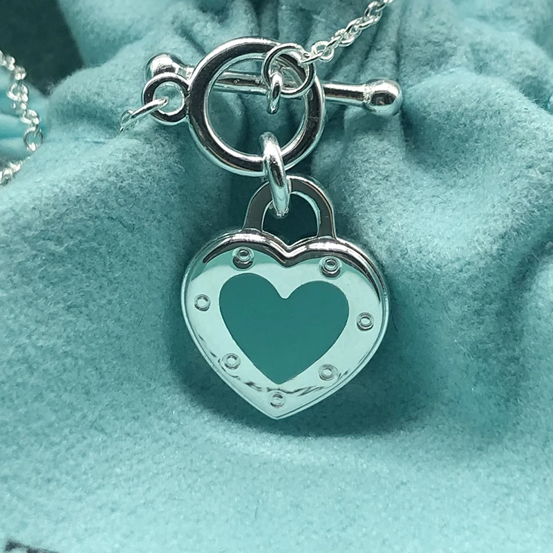 S925 Silver Women's Blue Heart Necklace 