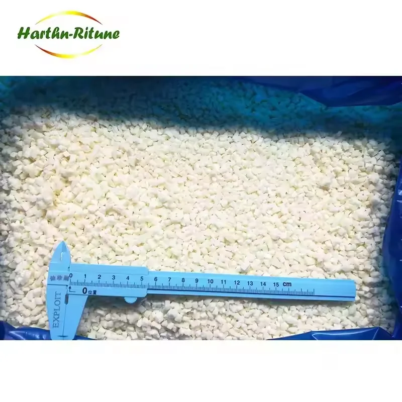 Légumes biologiques surgelés IQF, qualité premium, vente en gros en vrac, y compris des gousses d'ail, des sprouts en dés, épluchés, halal, cubes frais