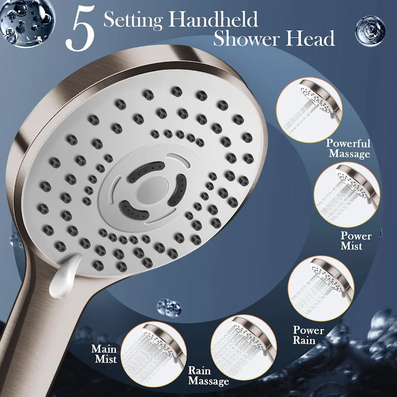 High Pressure Rainfall Shower Head with 16'' Flexible Angle Adjustable Extension Arm