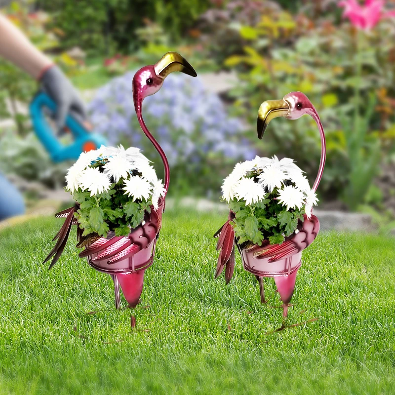 Metal flamingo  crafts with solar light for   3D metal crafts structure