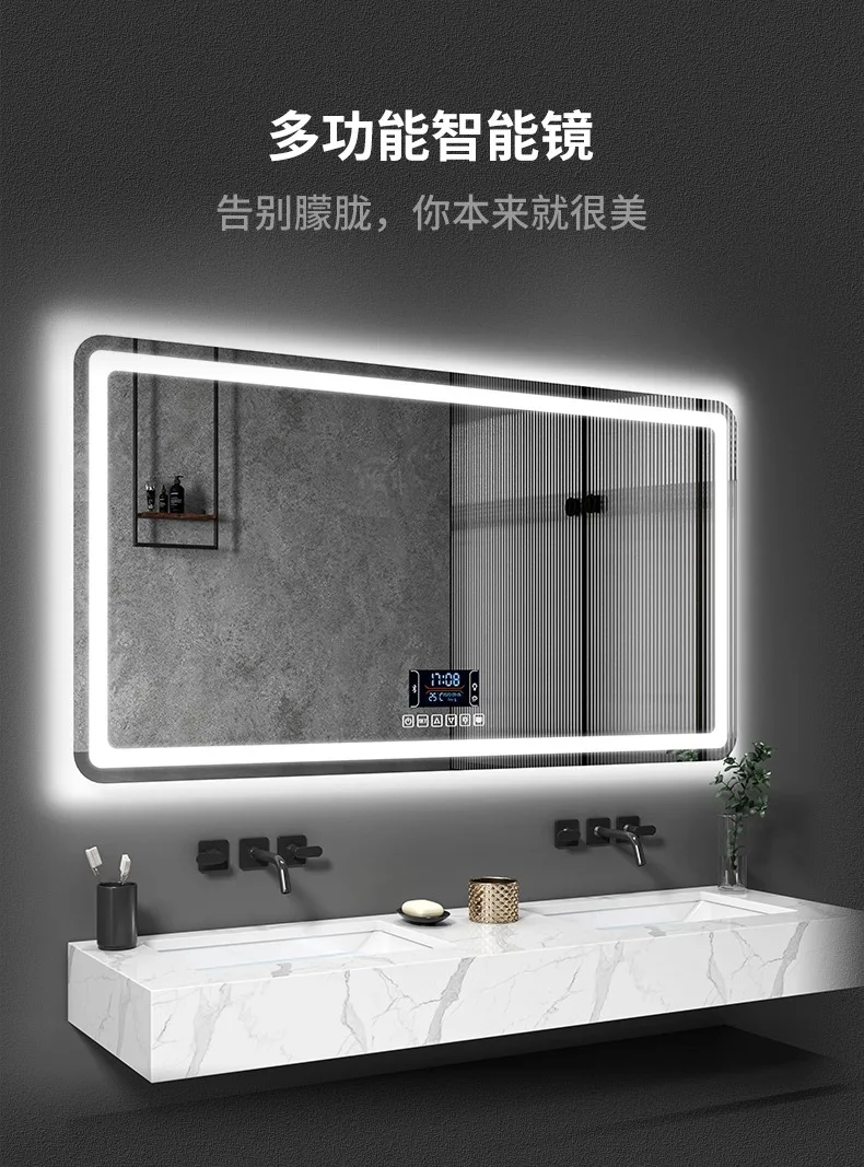 Factory customization hotel rectangular intelligent modern style wall-mounted led mirror smart for bathroom factory