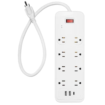 PLUGTUL 8-Outlet Surge Protector Power Strip with 2 USB-A & 1 USB-C Ports 14AWG Power Cord (1875W/15A) 1530J ETL Listed