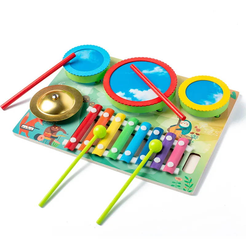 Alat Musik Drum Kayu Anak-anak Kustom Permainan Sensorik Mainan Edukasi Xylophone Untuk Anak-anak CE