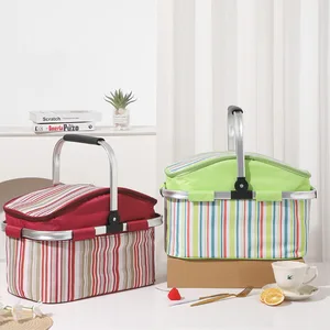 Outdoor Picnic Basket - Foldable Hand-held Takeout Storage Box - Lunch Delivery Basket - Hand-held Basket Cooler Bag