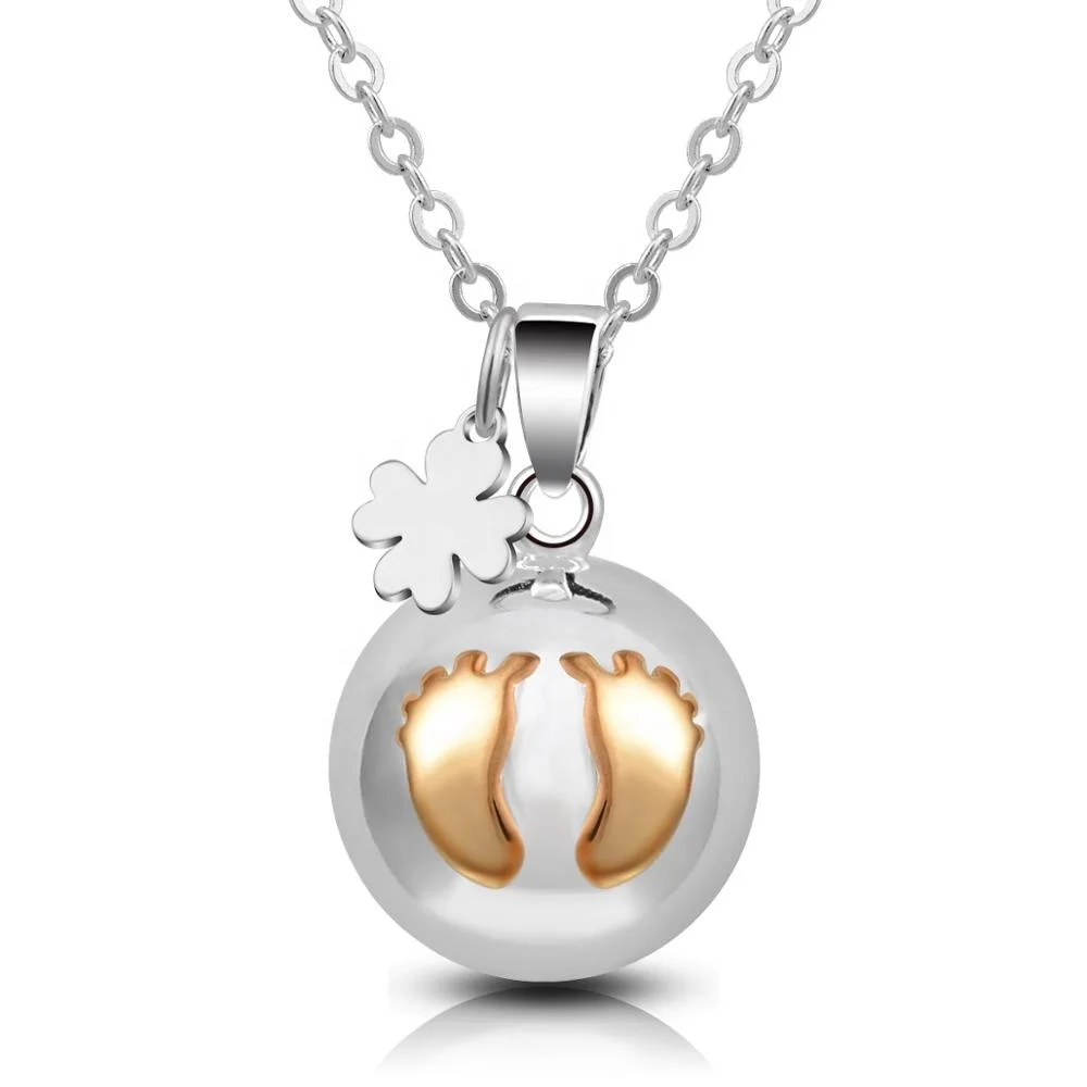 Chime Ball Sound Angel Caller Necklace Sterling Silver Harmony Belly Bola with Zircon for Mom Musical Pregnant Jewelry Gift