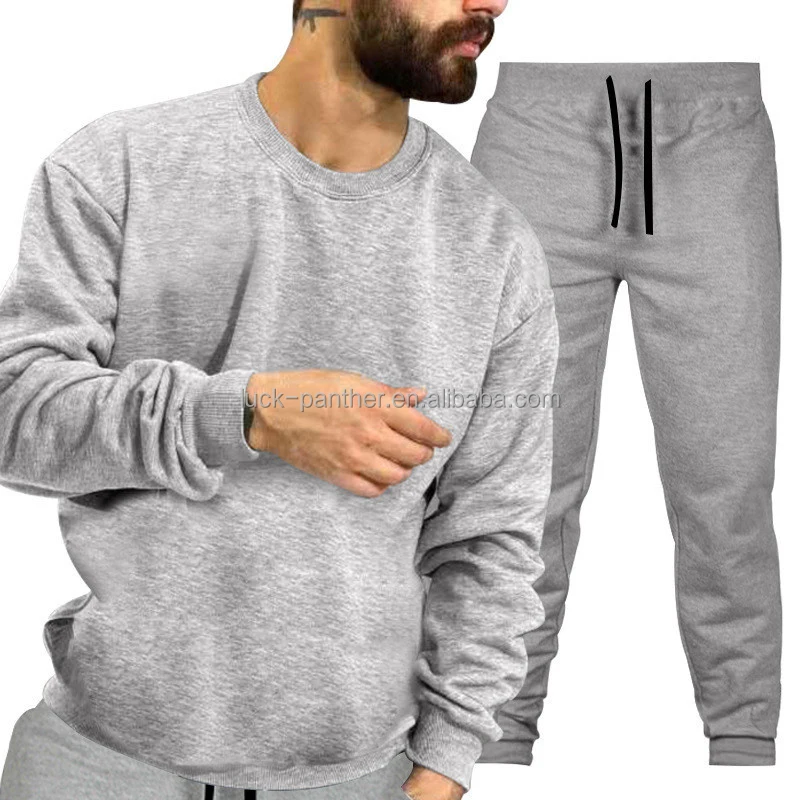 Men's 2 Piece Outfits Solid Color Cotton Pullover Sweatshirt Tracksuit ...