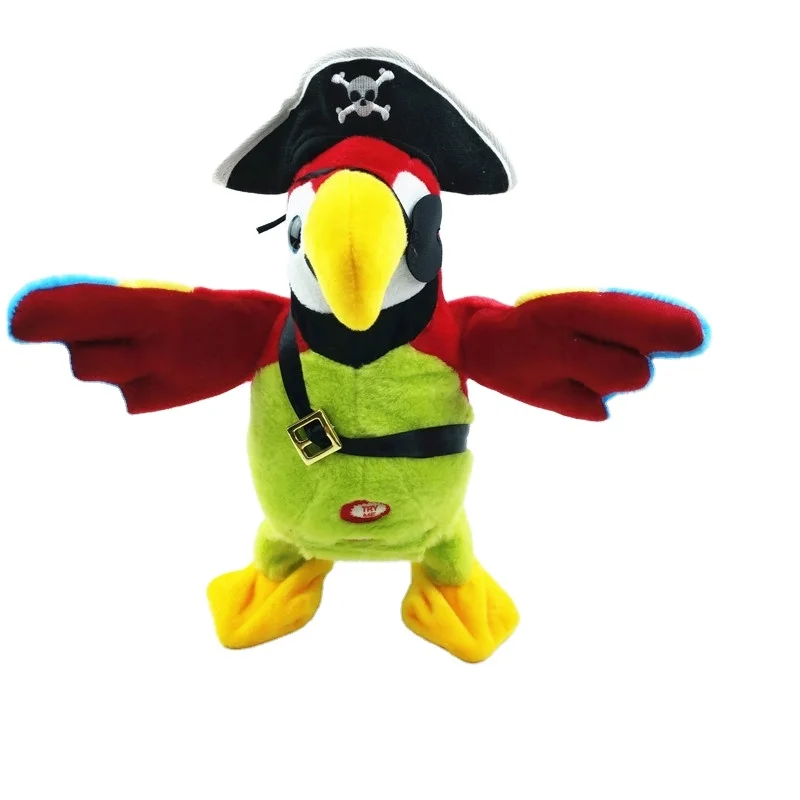 Popular Plush Recording and Repeating Parrot Electric Talking Parrot Toy Bird with Sea Robber Costume