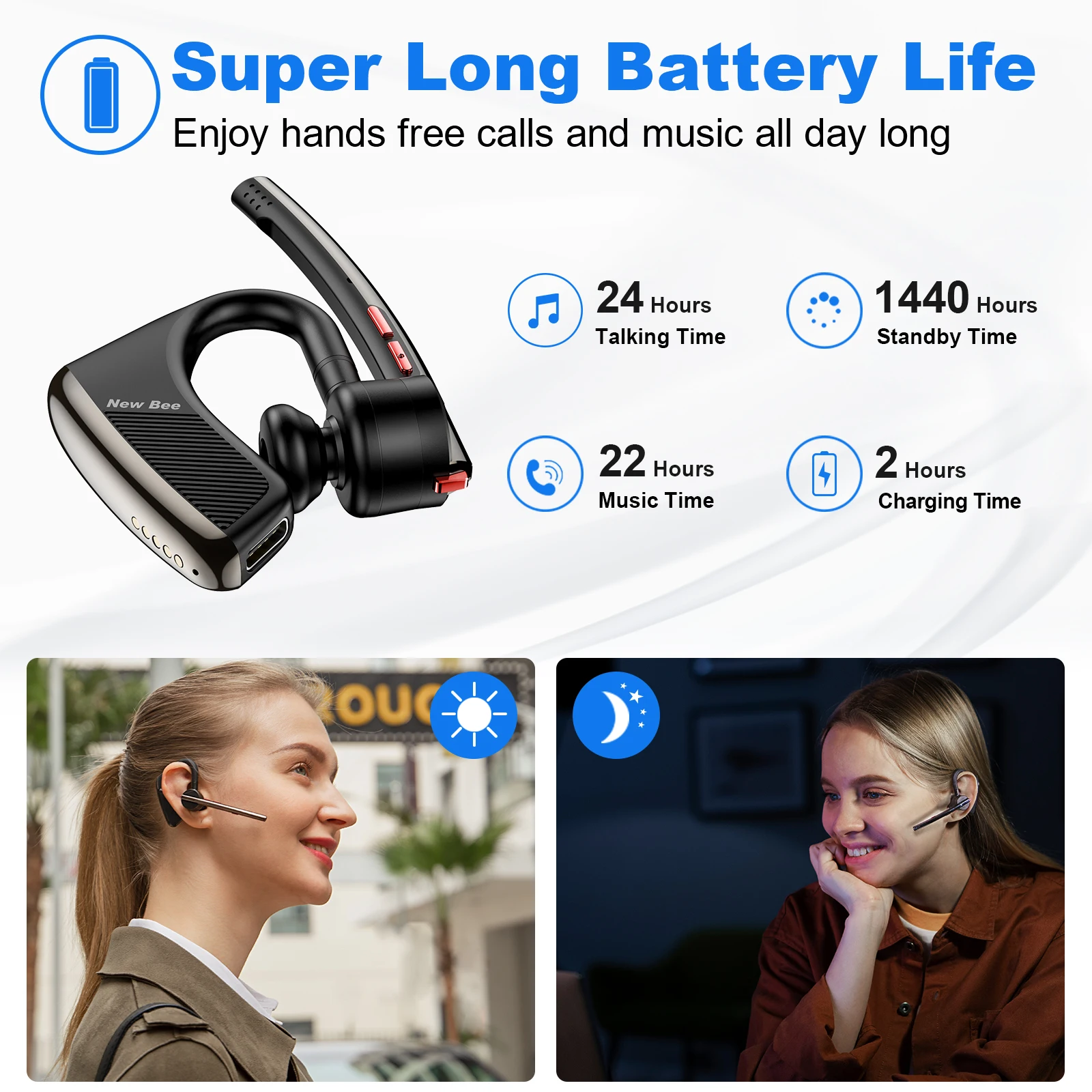 Casque Bluetooth Mono Oreille – Mains Libres, 50h D'autonomie, Résistant Aux éclaboussures