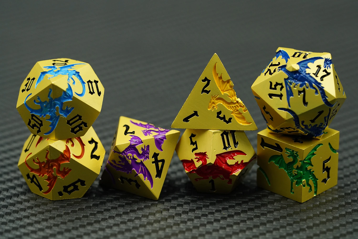 Rainbow-Colored 16mm Polyhedral Zinc Alloy and Copper DND Dice Set Custom Logo Board Games Metal Polyhedral Shape factory