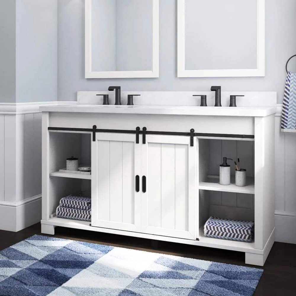 Shaker Sliding Door Floor Standing 60 Inch Solid Wood Furniture Double