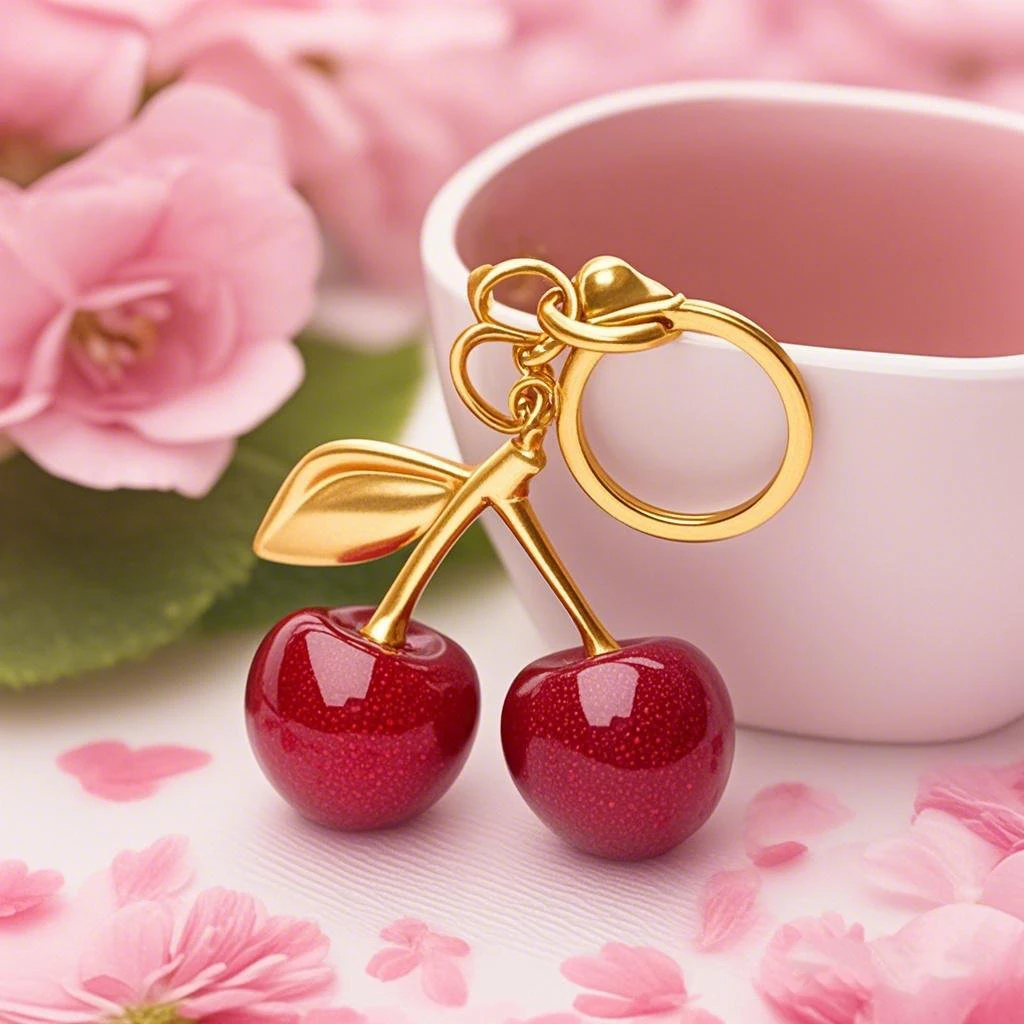Creative Custom Crystal 3D Cherry Keychain Exquisite Women's Bag Pendant Cute Car Keychain