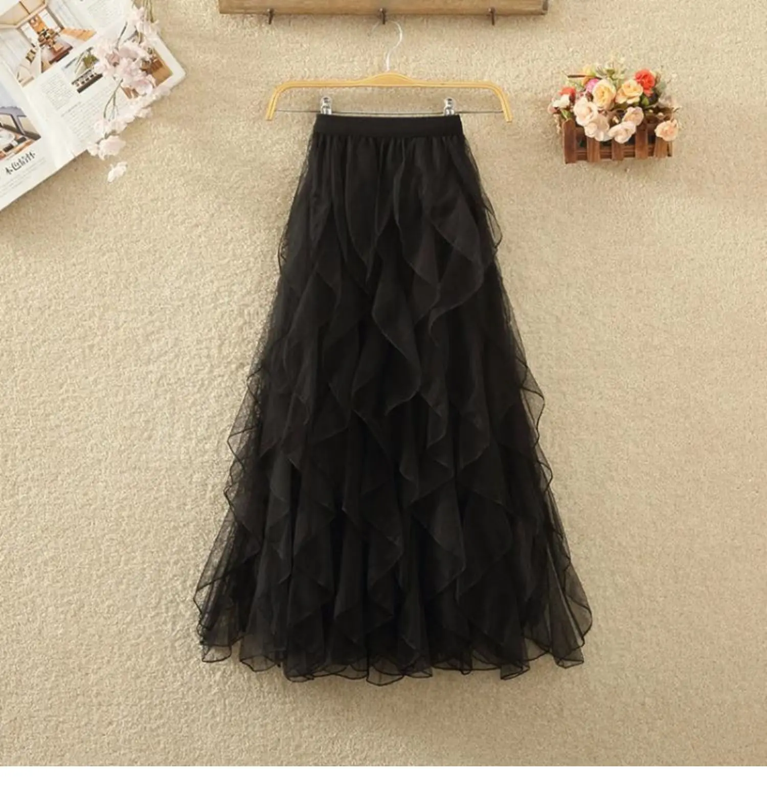 New Design Elegant Ladies Long Skirts Flower Net Stitching Women