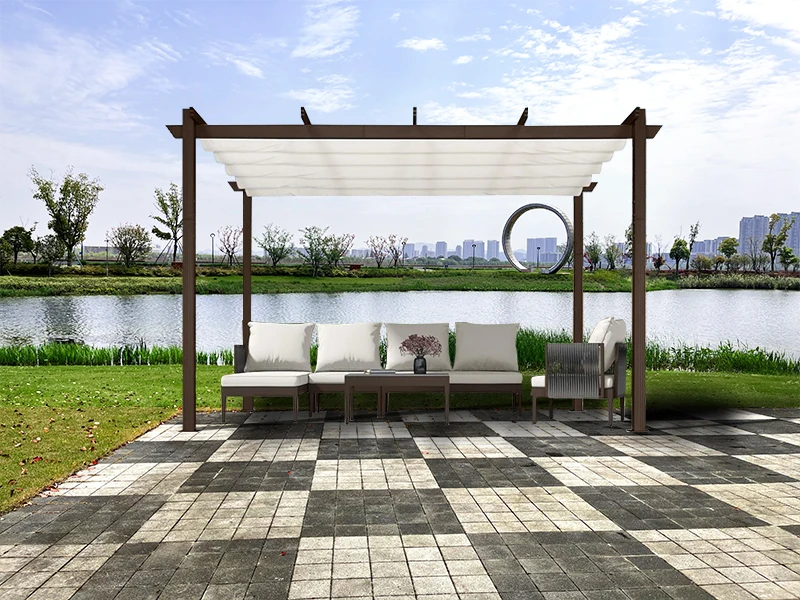 Outdoor Pergola with Retractable Canopy, Aluminum Frame Patio Gazebo for Garden, Backyard, Poolside Relaxation