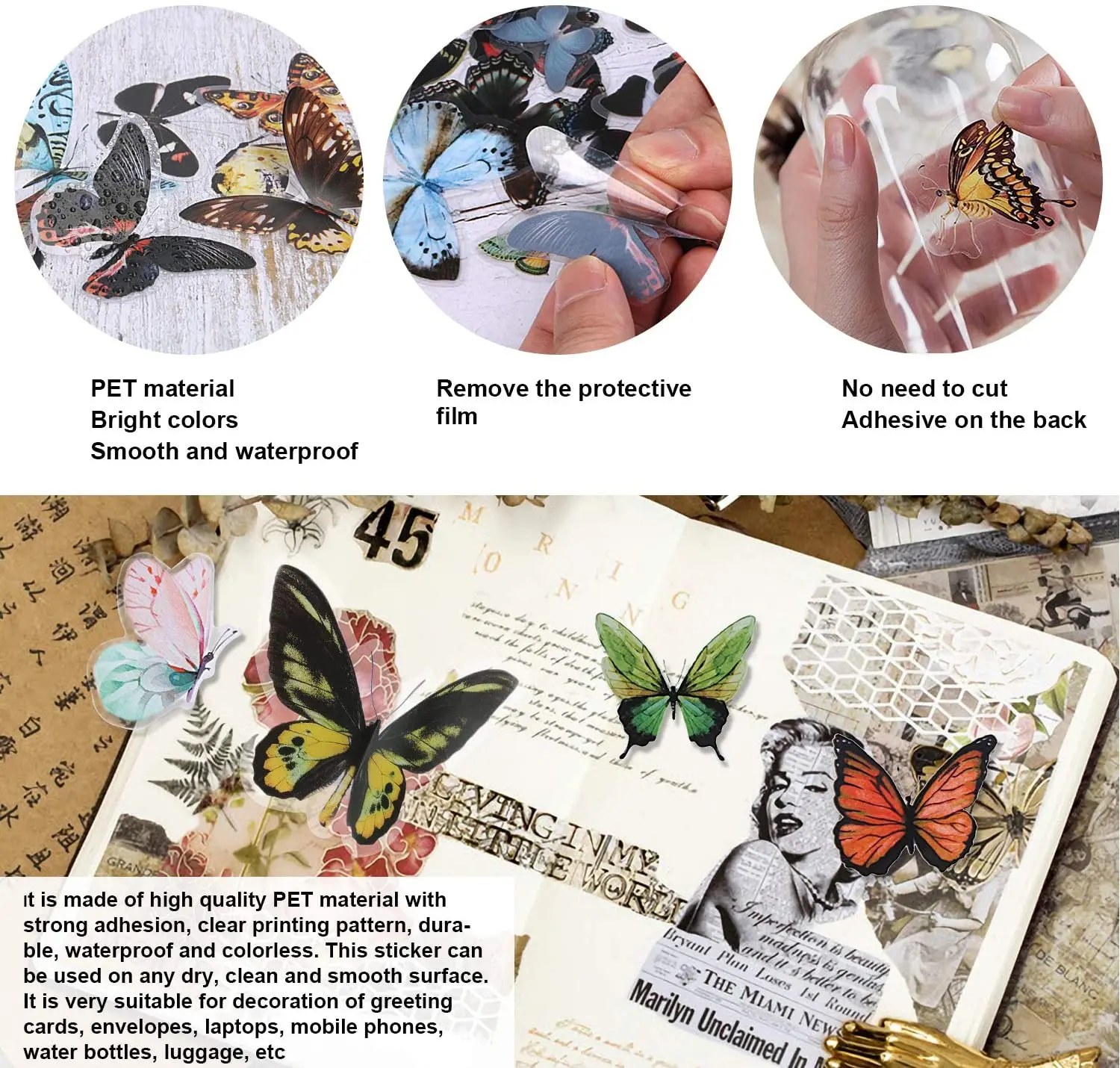 50 Pieces Natural Flower Stickers For Scrapbooking, Transparent PET Self Adhesive Scrapbooking Stickers Supplies Journal Stocking Stuffers Adult Card Maki