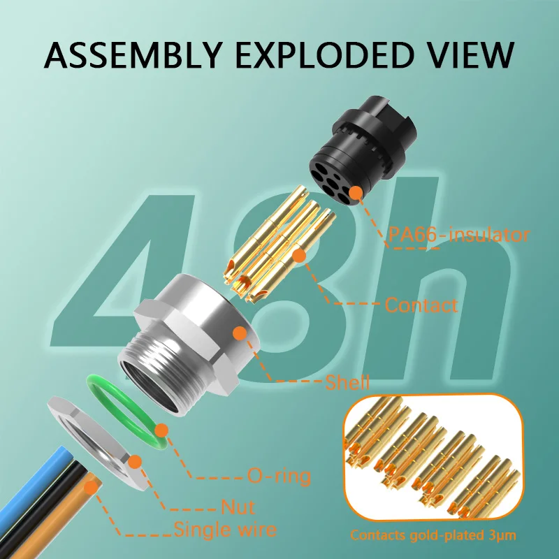Hot Selling Female Panel Mount Connector 7/8 6pin rear lock Watertight connector ip67