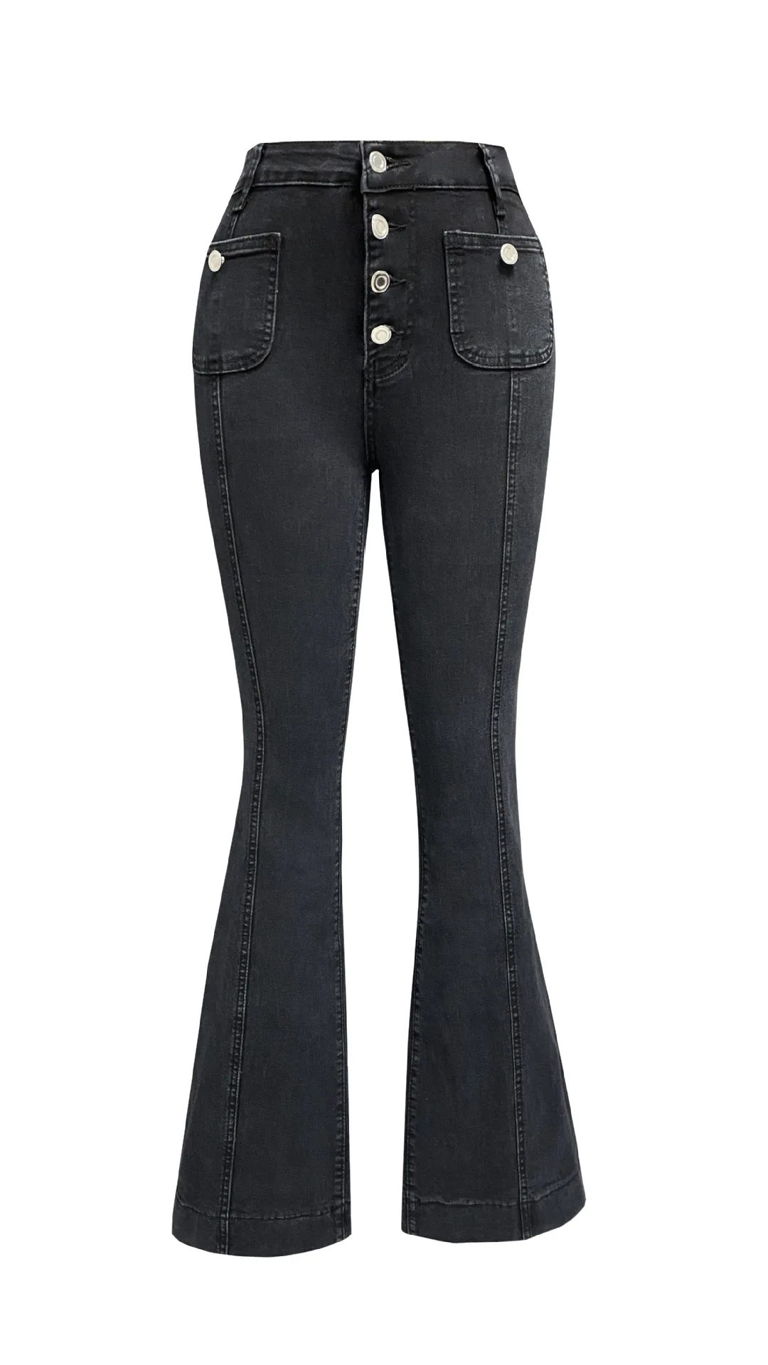 High-Waist Flared Jeans Women's Summer Button Breathable Denim Flare Jeans