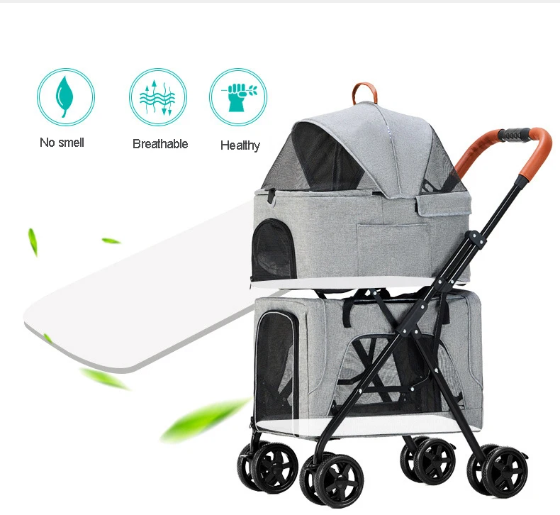 Double-layer Pet Stroller Pets Trolley Carrier Portable Foldable Four Wheeled Detachable Handbag For Dogs Cats