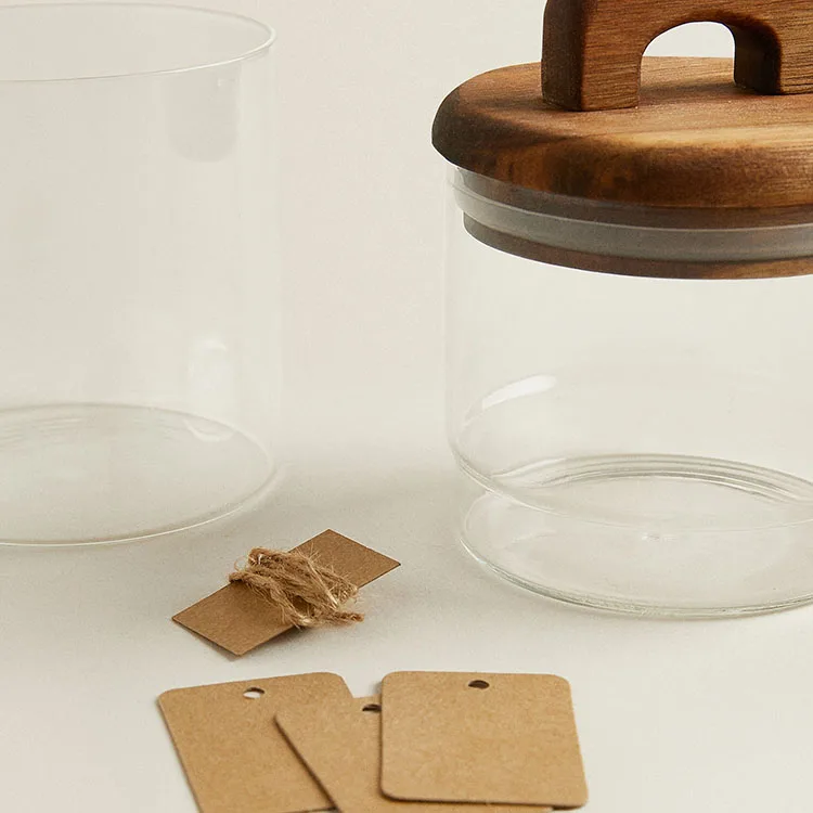 Creative New Design Transparent Round 2 Tier Stackable Glass Container Canister Food Storage Cookie Jar With Wooden Lids