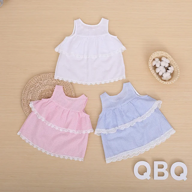 100% хлопок дышащий полосатый без рукавов двухслойные летние платья для детей