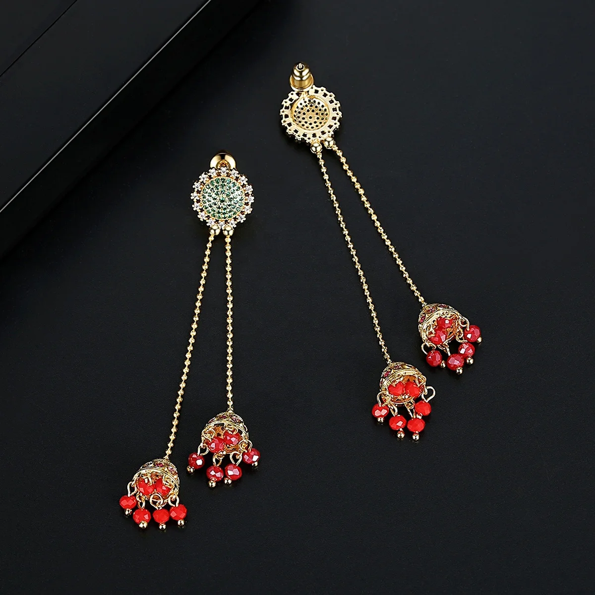 LUOTEEMI Attractive Design Colorful Indian Long Drop Earrings for Women Wedding Party Gold Color Fashion Jewelry