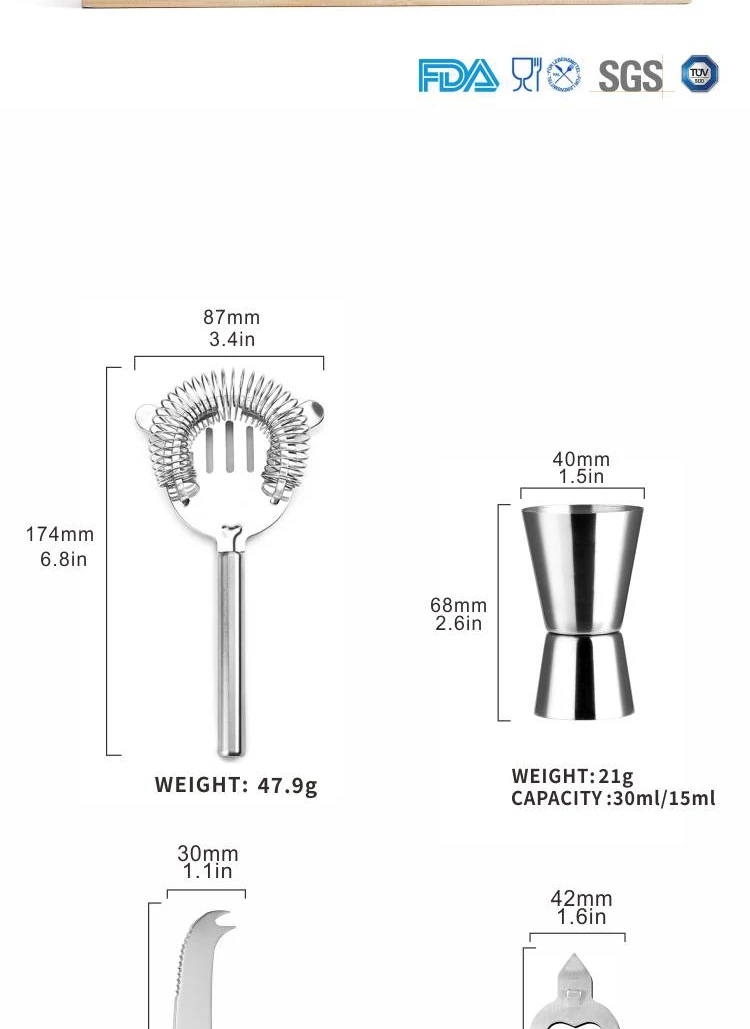 9piece Bar Set Cocktail Shaker Set With Bamboo Stand Perfect Home