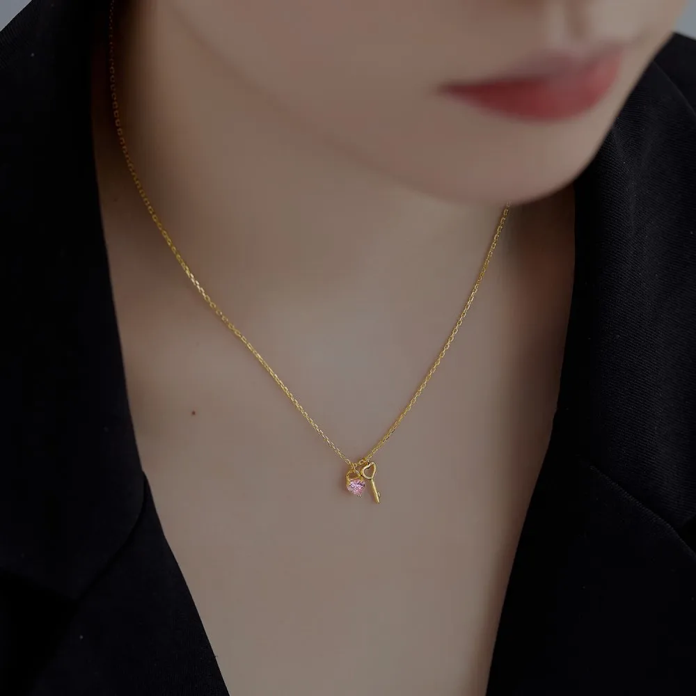 KAKODIY 925 Sterling Silver Layer Heart Lock Necklace Jewelry 18K Gold Key Padlock Pendant Necklace Women's Beaded Chain detail 3
