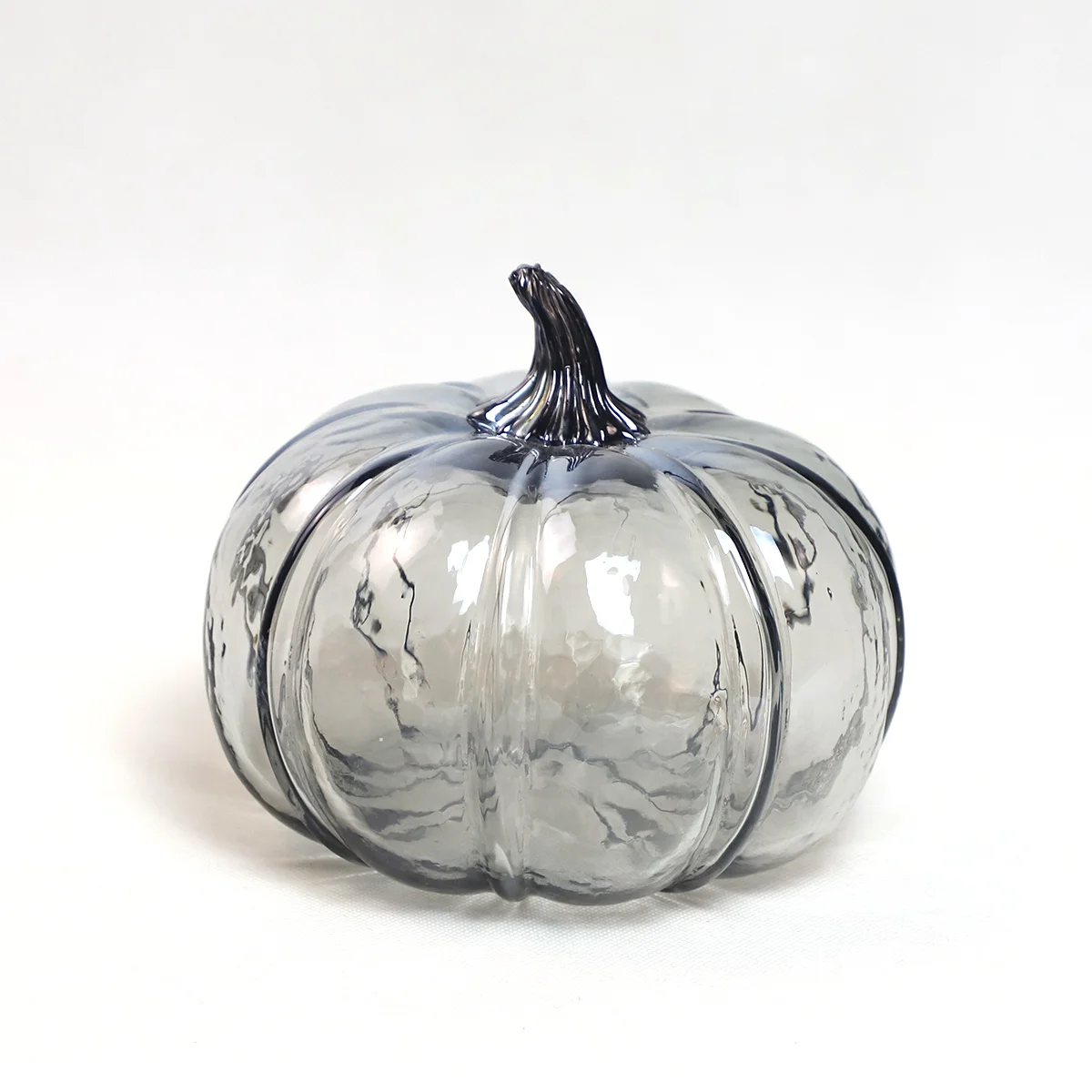 Simplicity Clear Glass Grey Transparent Hollow Imitation Pumpkin Model Battery Operated Glowing Home Thanksgiving Outdoor Garden details