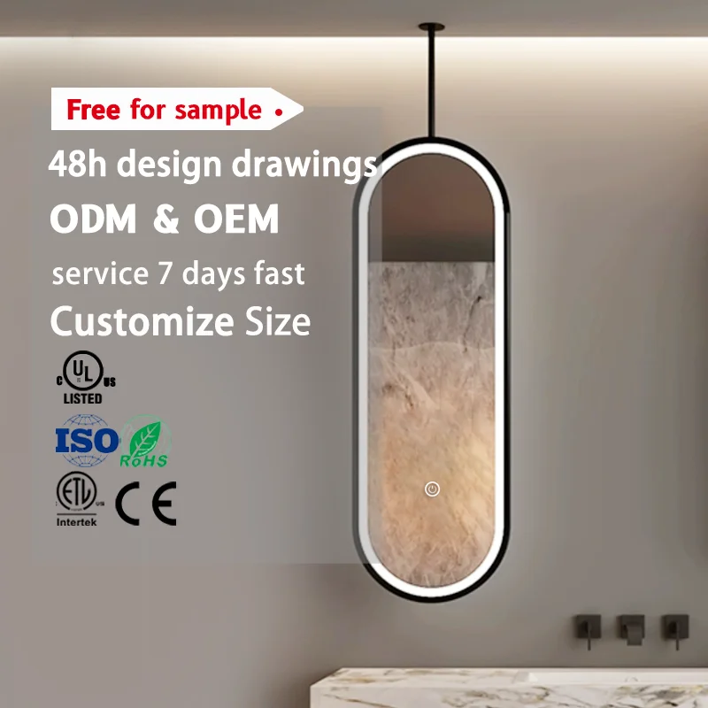 product large irregular frame touch sensor miroir suspendu led spiegel  hanging mirrors from ceiling-0