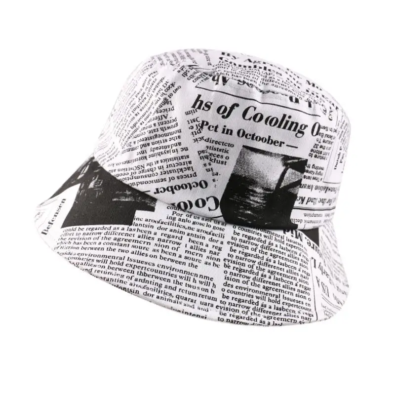 夏季斗帽女式男童双面帽男童女童复古报纸图案巴拿马帽子 Buy 复古帽子 夏季水桶帽 巴拿马草帽product On Alibaba Com