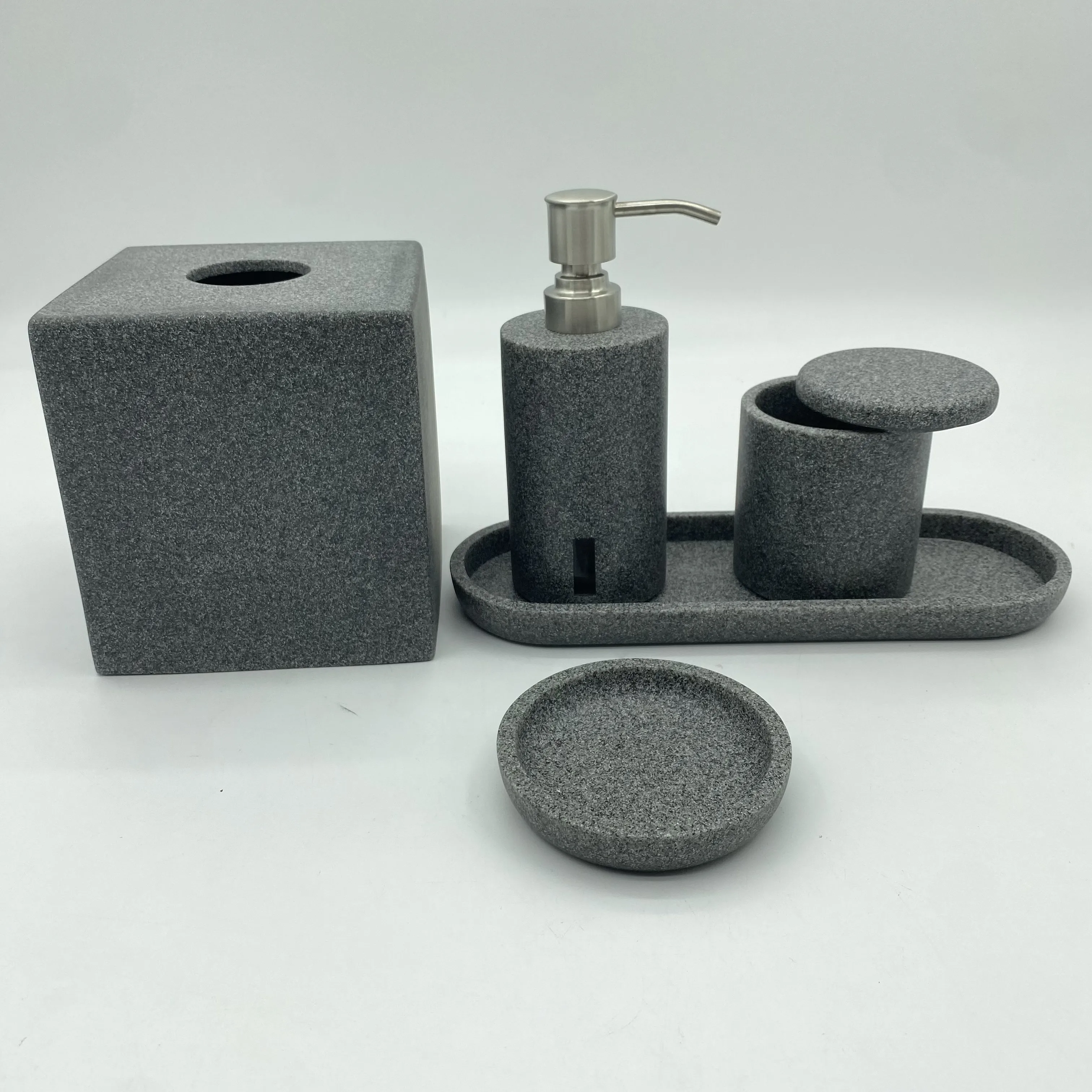 Matt Tissue Box Stone Marble Bathroom Accessories Set Serving Tray And