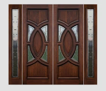 Luxury High Quality Double Entry Wood Doors Withs Side Panels