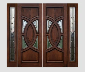 Luxury high quality double entry wood doors withs side panels