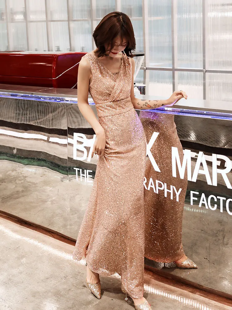 honor sequin dress rose gold Muse Sequin Maxi Dress main image 1