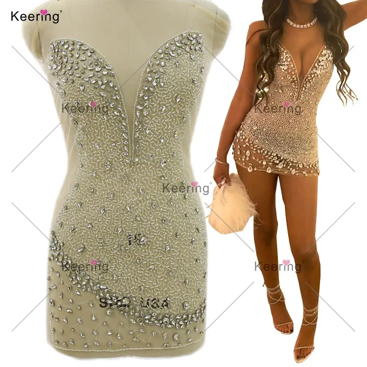 WDP-437 Vintage Rhinestone Vestido Design Bordado Frisado Pedra