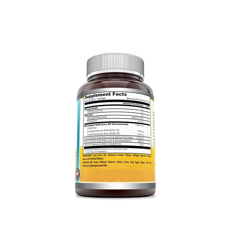 In Bulk Organic Seas Cod Liver Fish Oil Liquid Softgel Capsules For