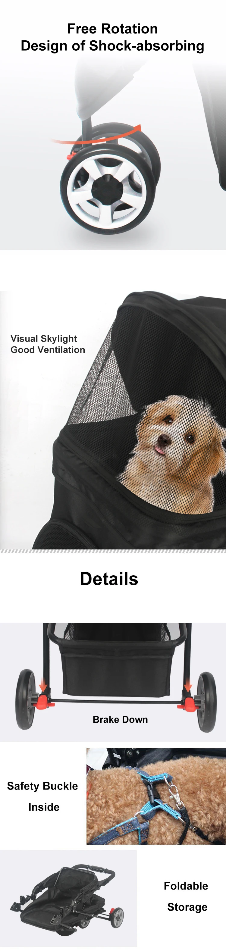Pet Cart Outdoor Transparent Folding Multi-functional Pet Strollers Pet Travel Carrier Cart For Dogs