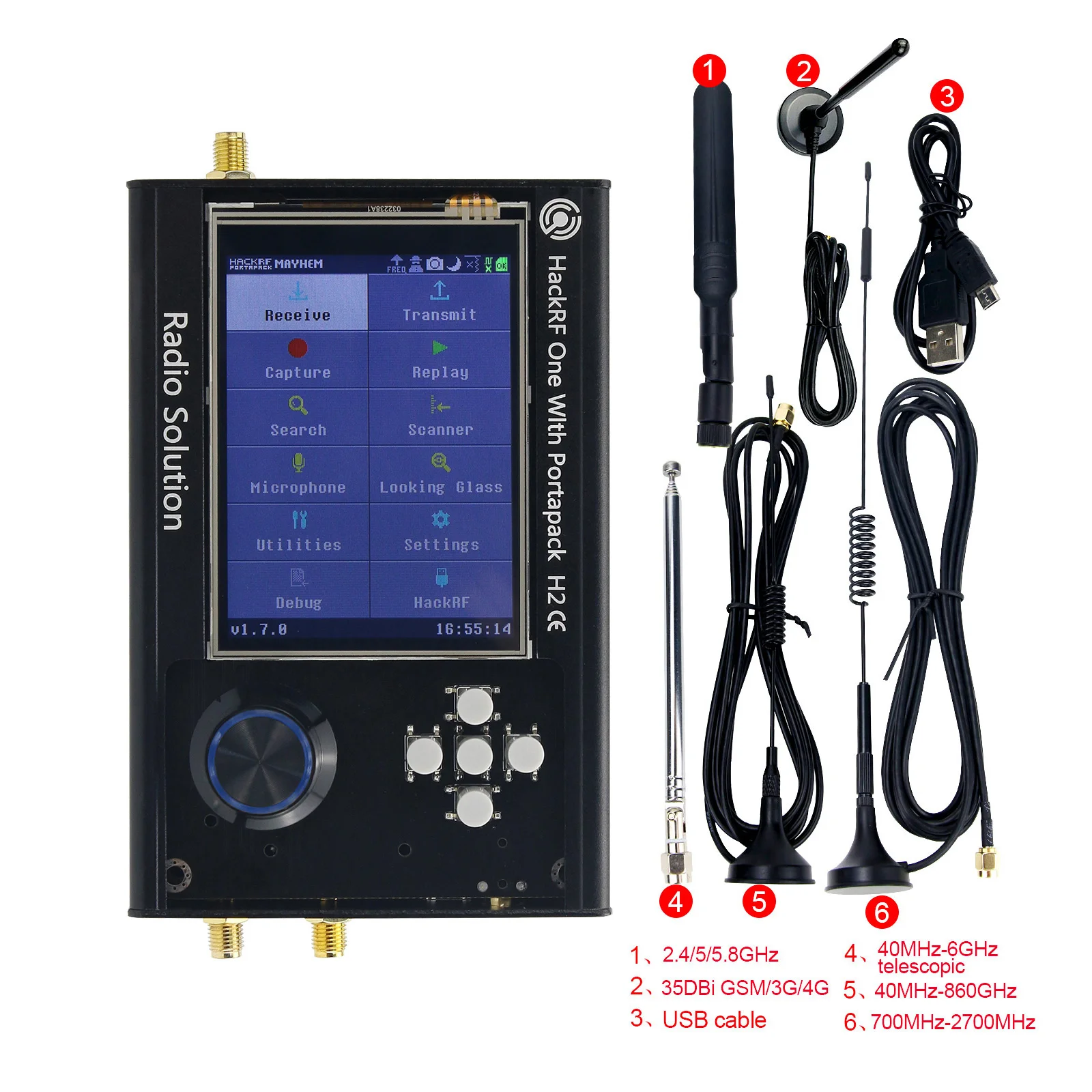 PortaPack H2 + HackRF One R9 V2.0.1 + 5 Antennas - SDR Radio Kit